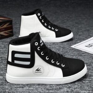 AIDAILU Men's High-top Sneakers Male Sports Casual Shoes Trendy - Black & White