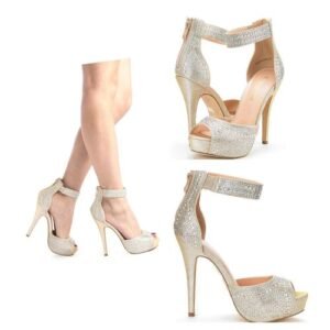 Dream Pairs High Heel Ankle Strap Peep Toe Wedding Party Sandals -Shine Gold US